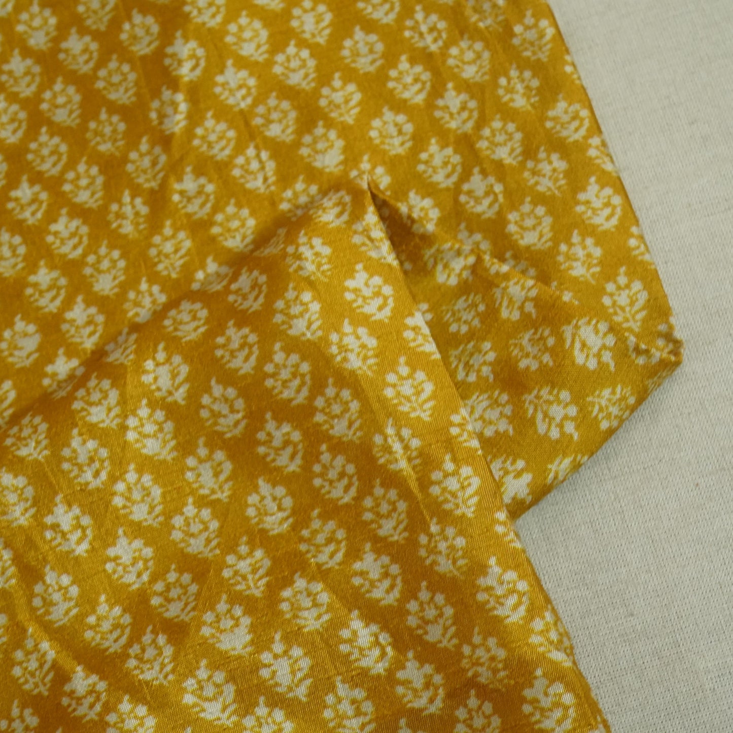 Mustard Yellow Floral Raw Silk Fabric -SNTF-26985