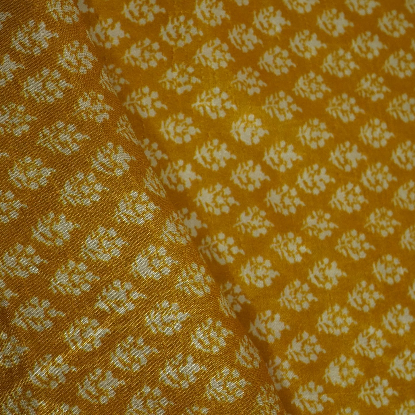 Mustard Yellow Floral Raw Silk Fabric -SNTF-26985