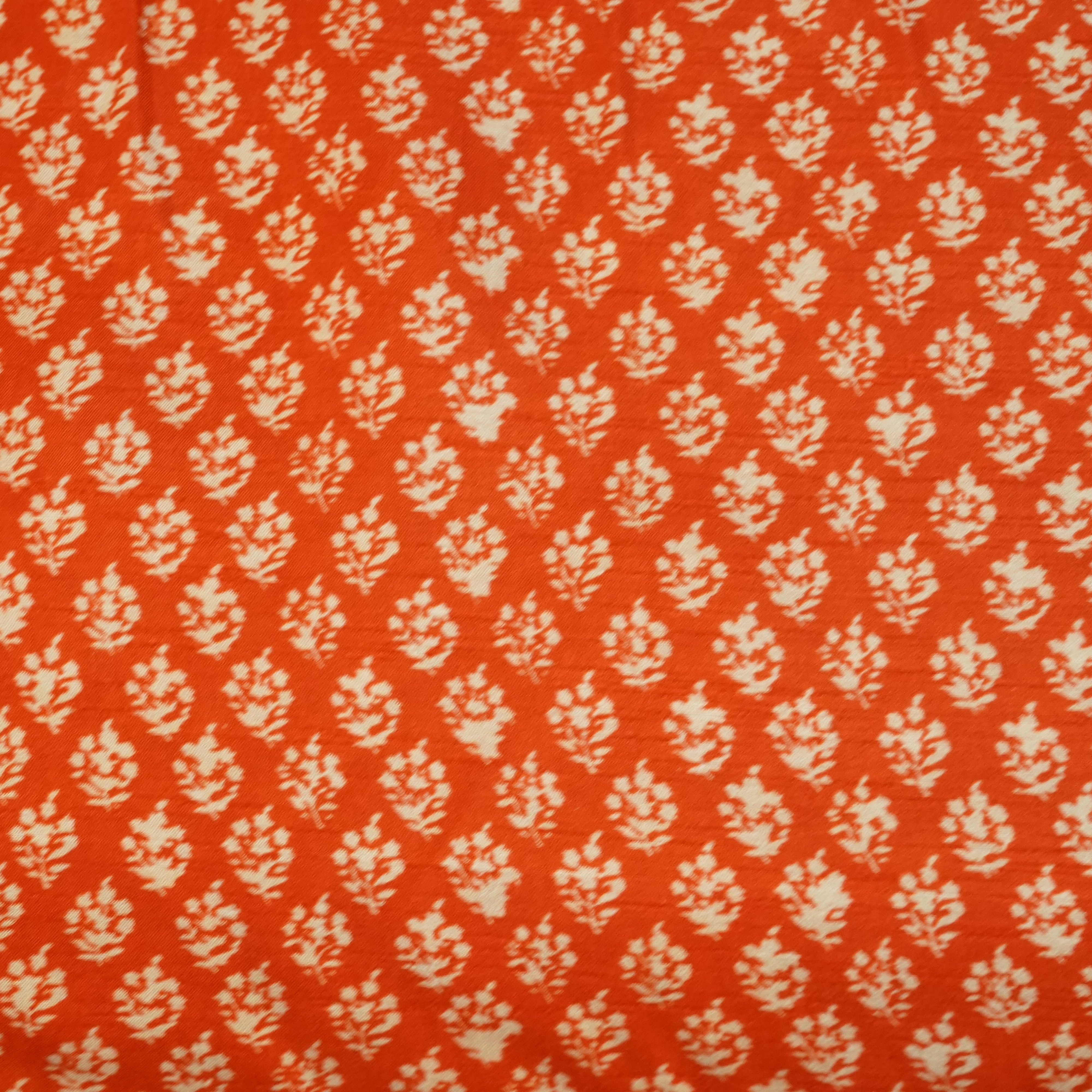Orange Floral Raw Silk Fabric -SNTF-26986 - TradeUNO