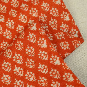 Orange Floral Raw Silk Fabric -SNTF-26986 - TradeUNO