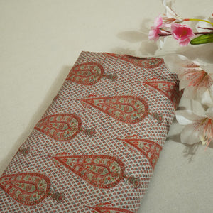 Orange Floral Raw Silk Fabric -SNTF-26987 - TradeUNO