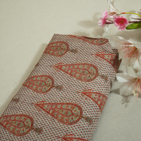 Orange Floral Raw Silk Fabric -SNTF-26987