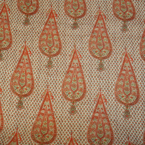 Orange Floral Raw Silk Fabric -SNTF-26987 - TradeUNO