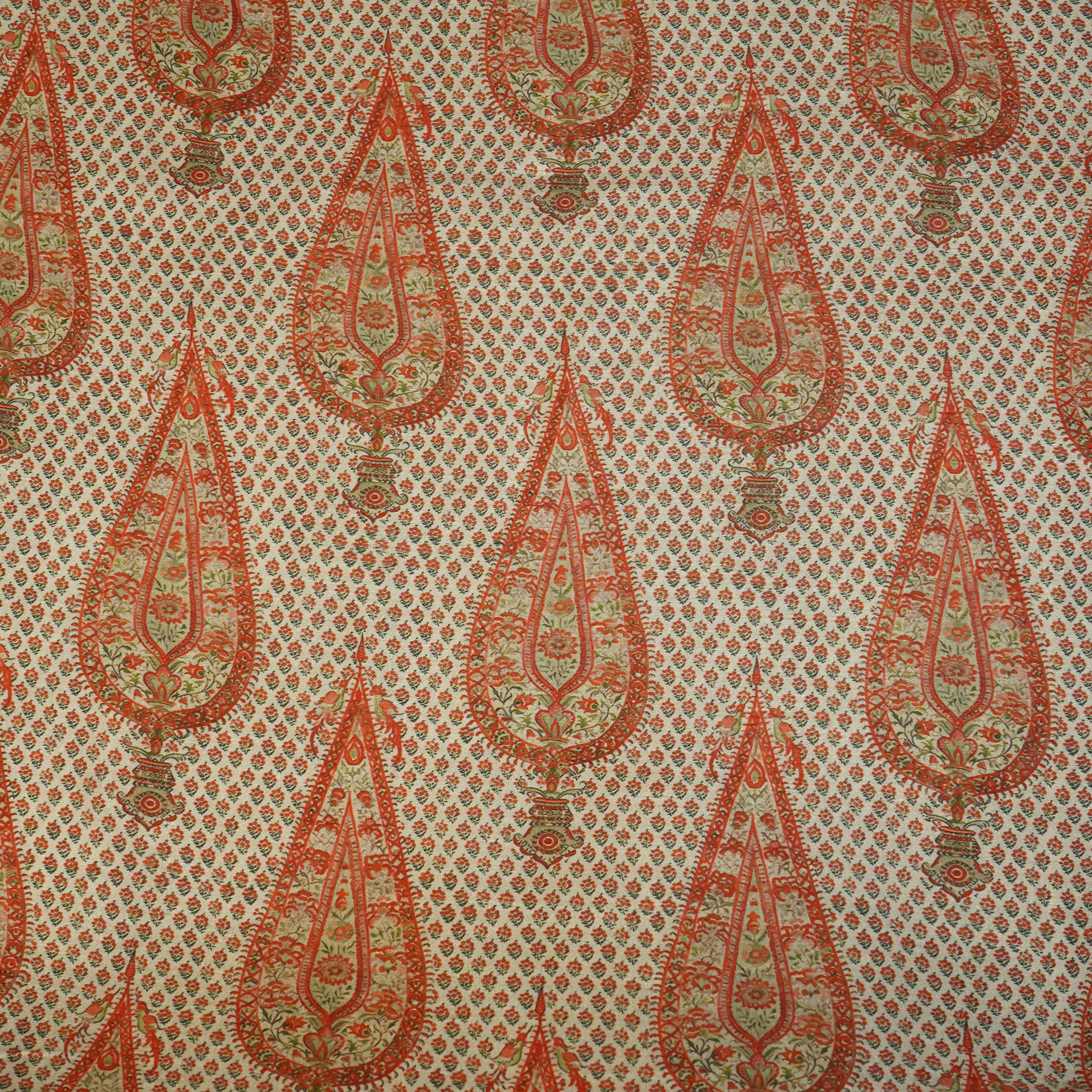 Orange Floral Raw Silk Fabric -SNTF-26987 - TradeUNO