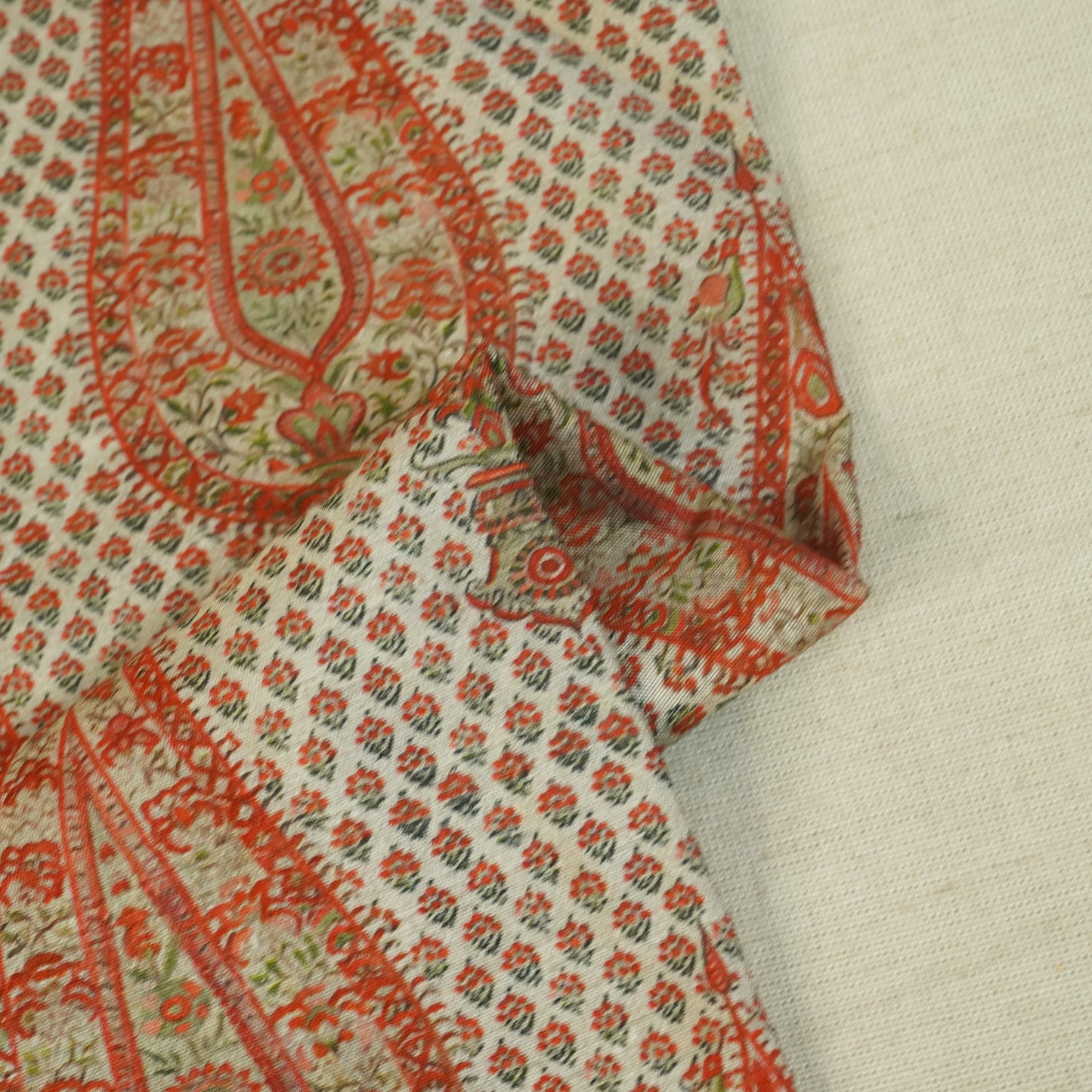 Orange Floral Raw Silk Fabric -SNTF-26987