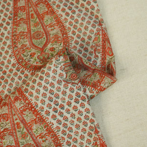 Orange Floral Raw Silk Fabric -SNTF-26987 - TradeUNO