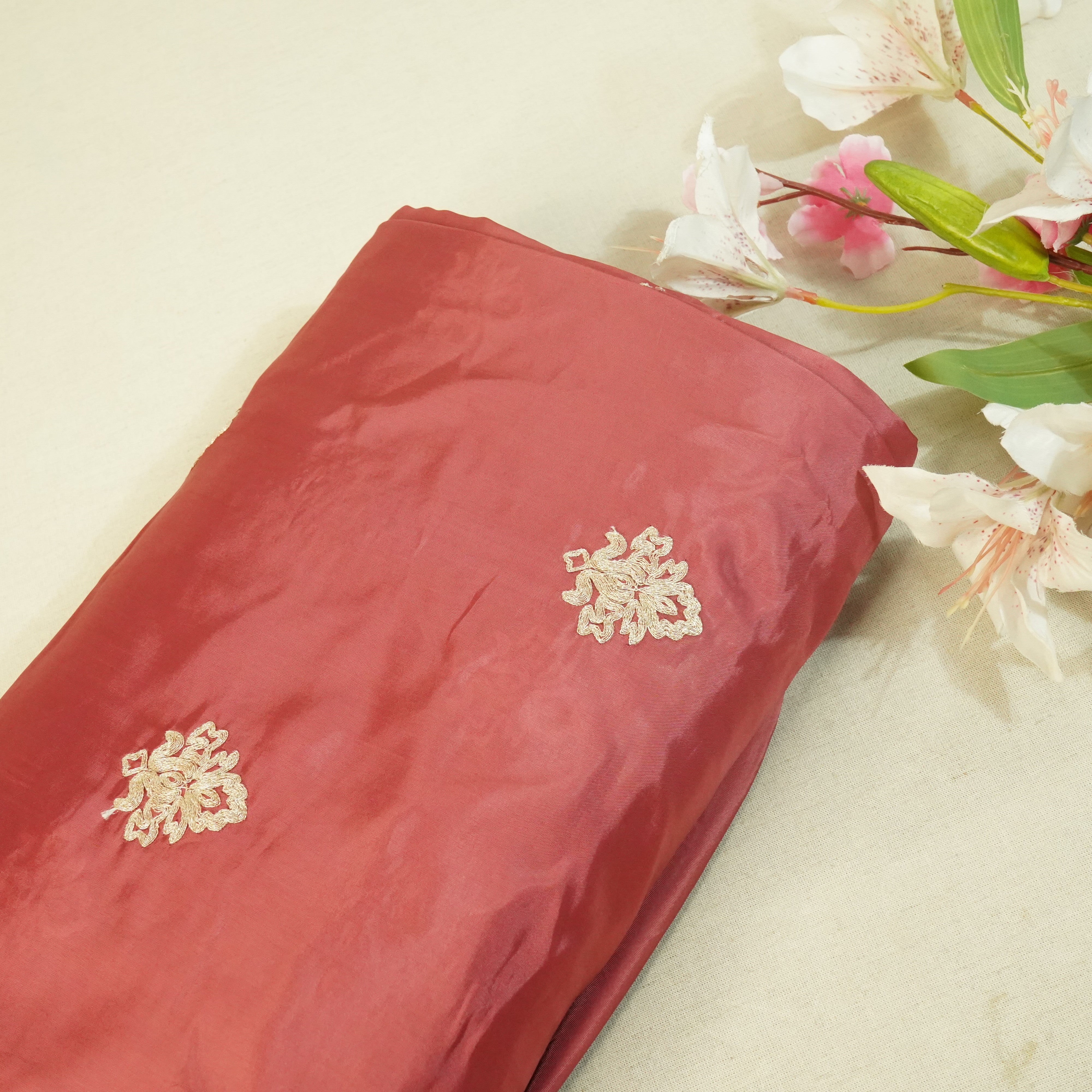 Salom Pink Zari Embroidery Silk Organza- WI-26991 - TradeUNO