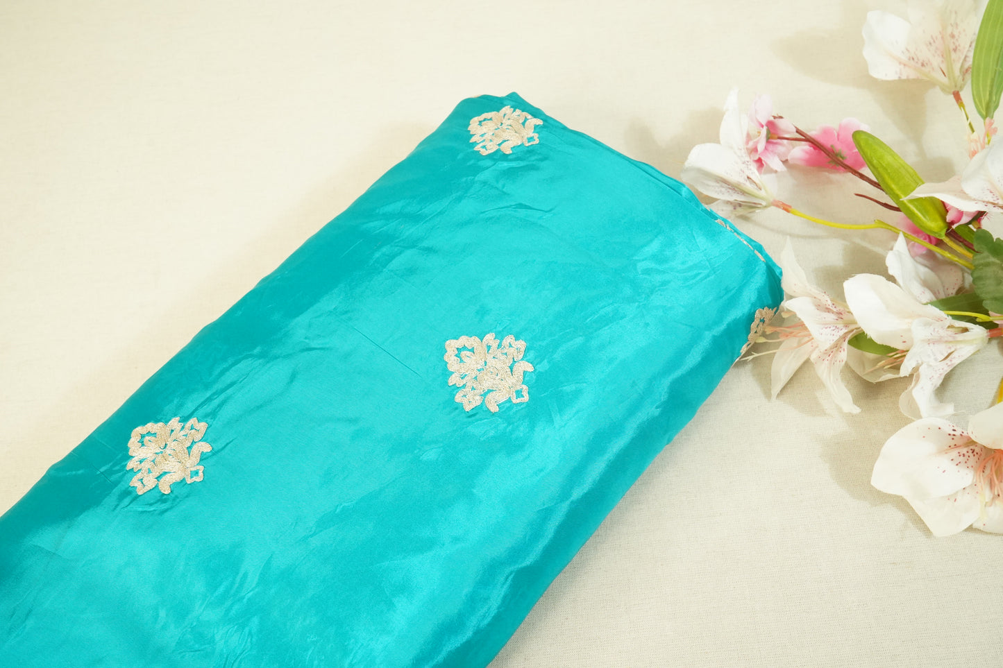 Blue Zari Embroidery Silk Organza - WI-26993