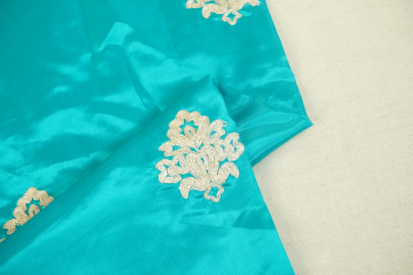 Blue Zari Embroidery Silk Organza - WI-26993