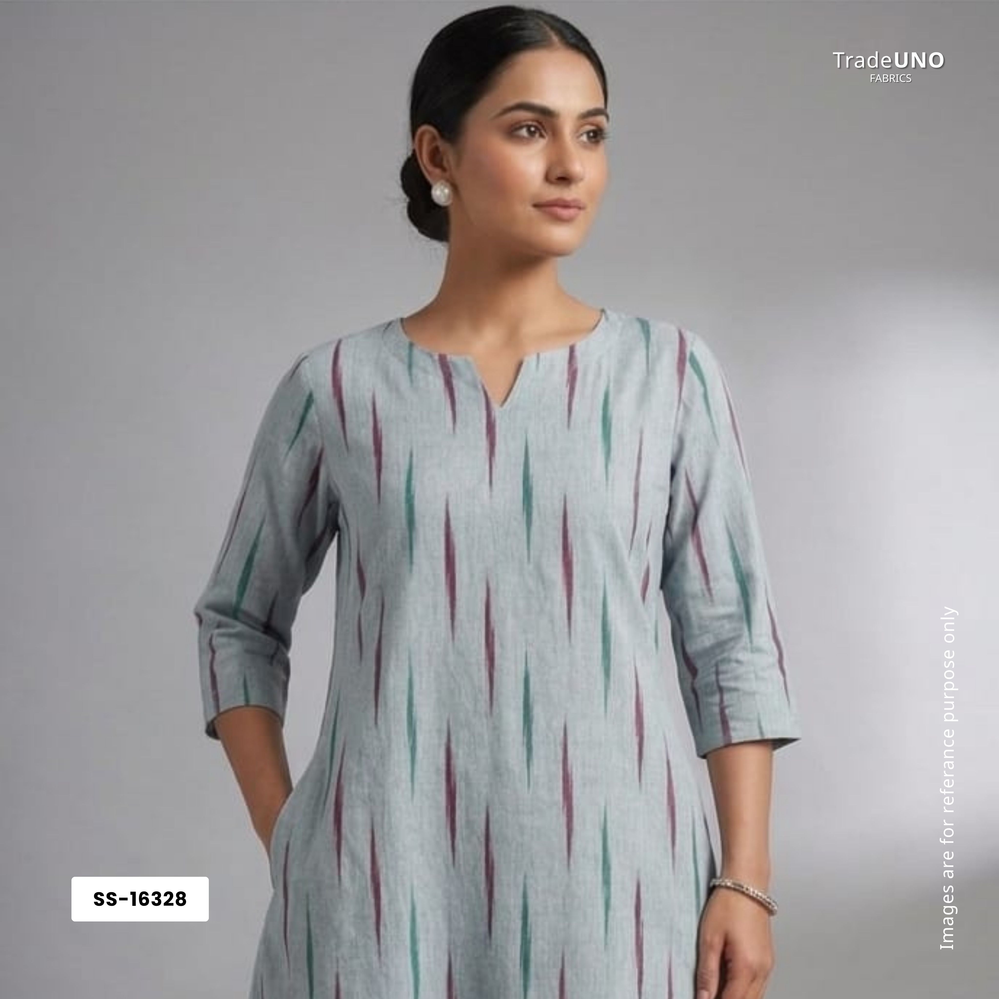 Blue Pink Green Ikkat Print Cotton SS-16328 - TradeUNO