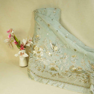 Light Green Zari Embroidery Sequence Glass Tissue KF-27196