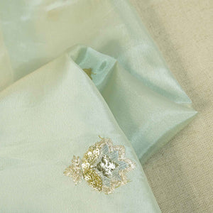 Light Green Zari Embroidery Sequence Glass Tissue KF-27196