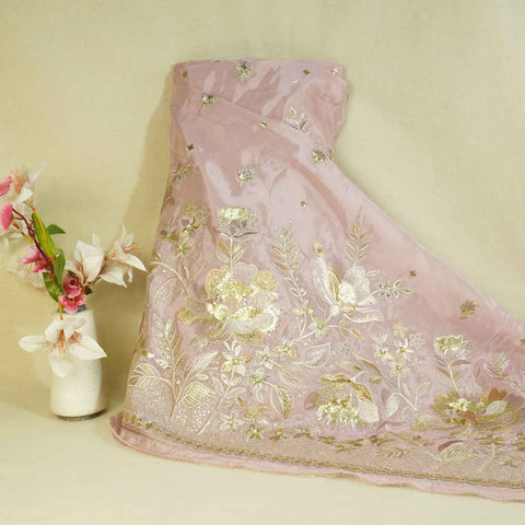Light Purple Zari Embroidery Sequence Glass Tissue KF-27197