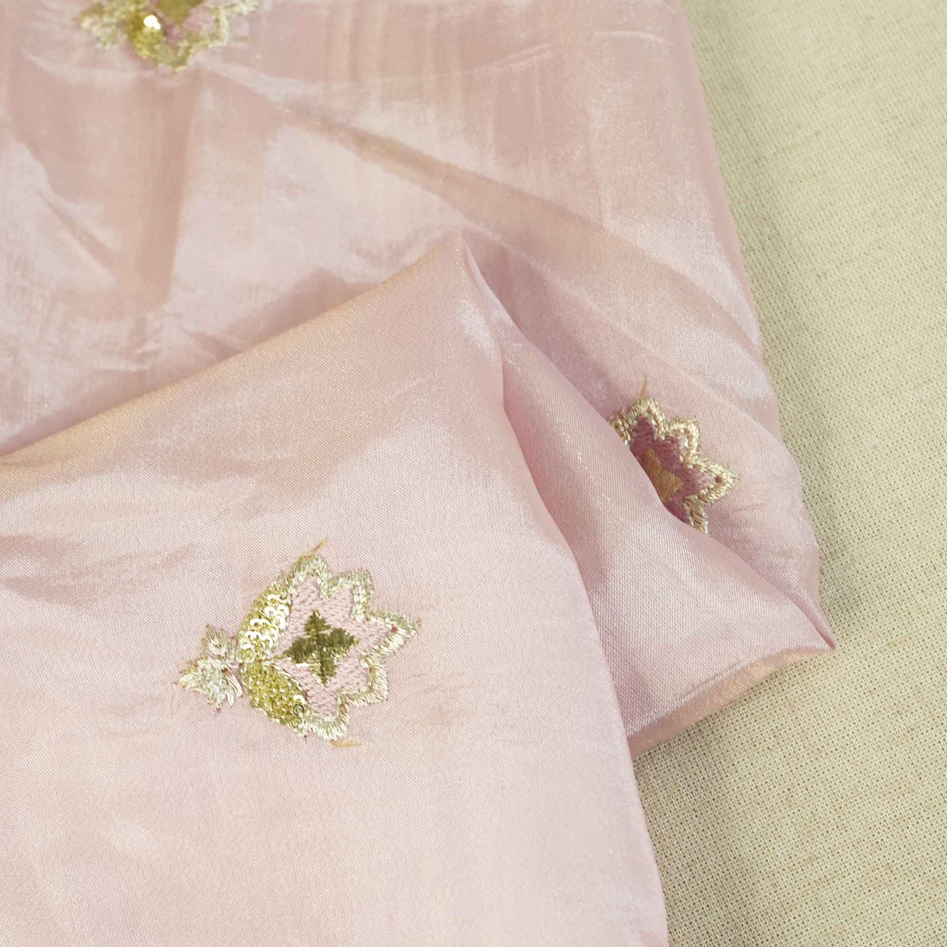 Light Purple Zari Embroidery Sequence Glass Tissue KF-27197