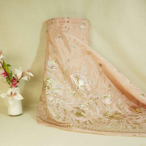 Peach Zari Embroidery Sequence Glass Tissue KF-27198