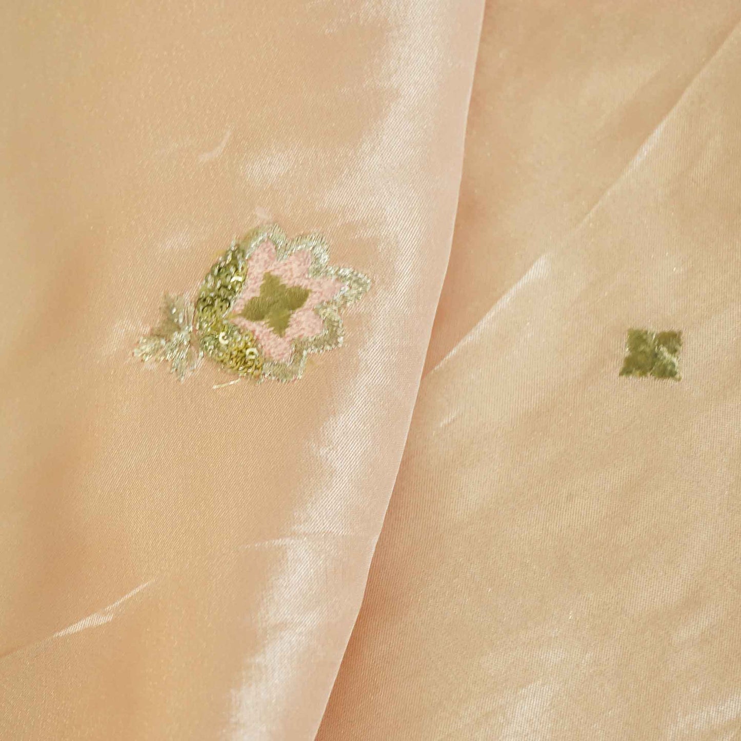 Peach Zari Embroidery Sequence Glass Tissue KF-27198
