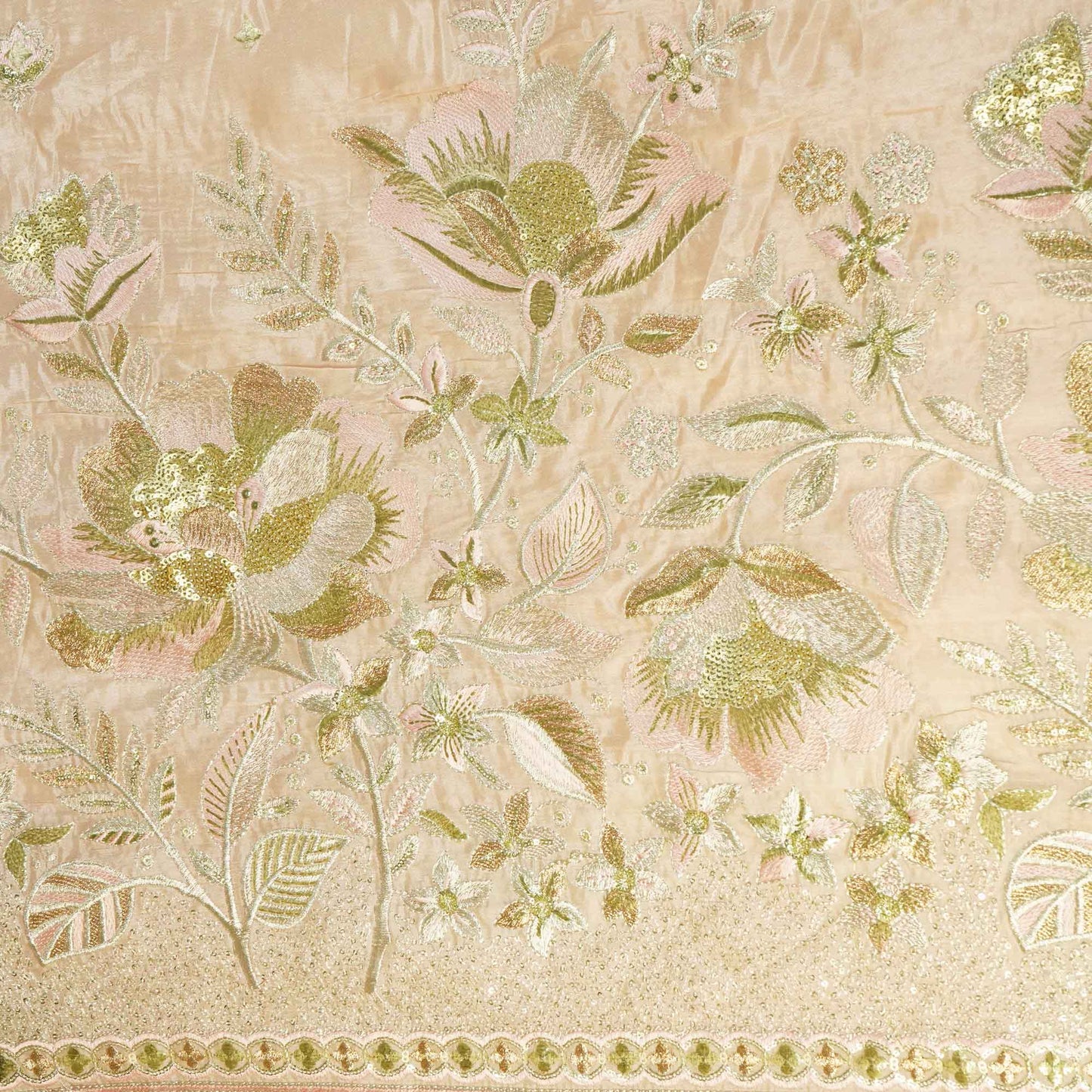 Peach Zari Embroidery Sequence Glass Tissue KF-27198