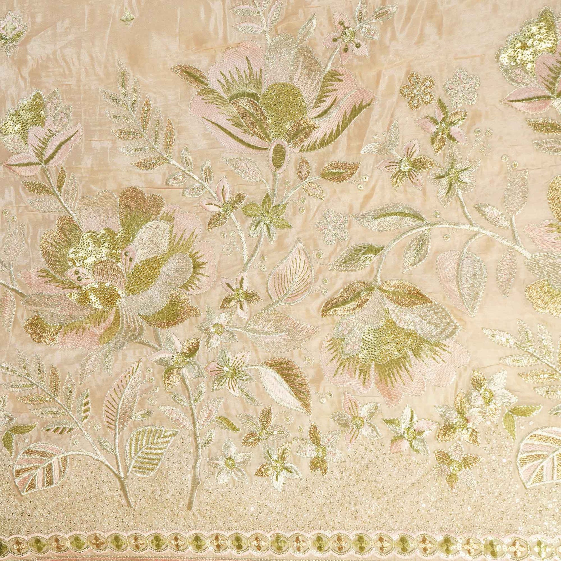 Peach Zari Embroidery Sequence Glass Tissue KF-27198