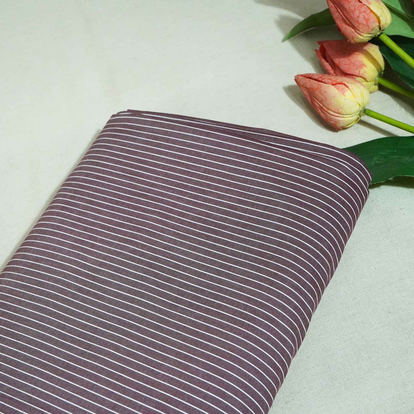 Maroon Stripes Print Poplin Fabric LSF-27214