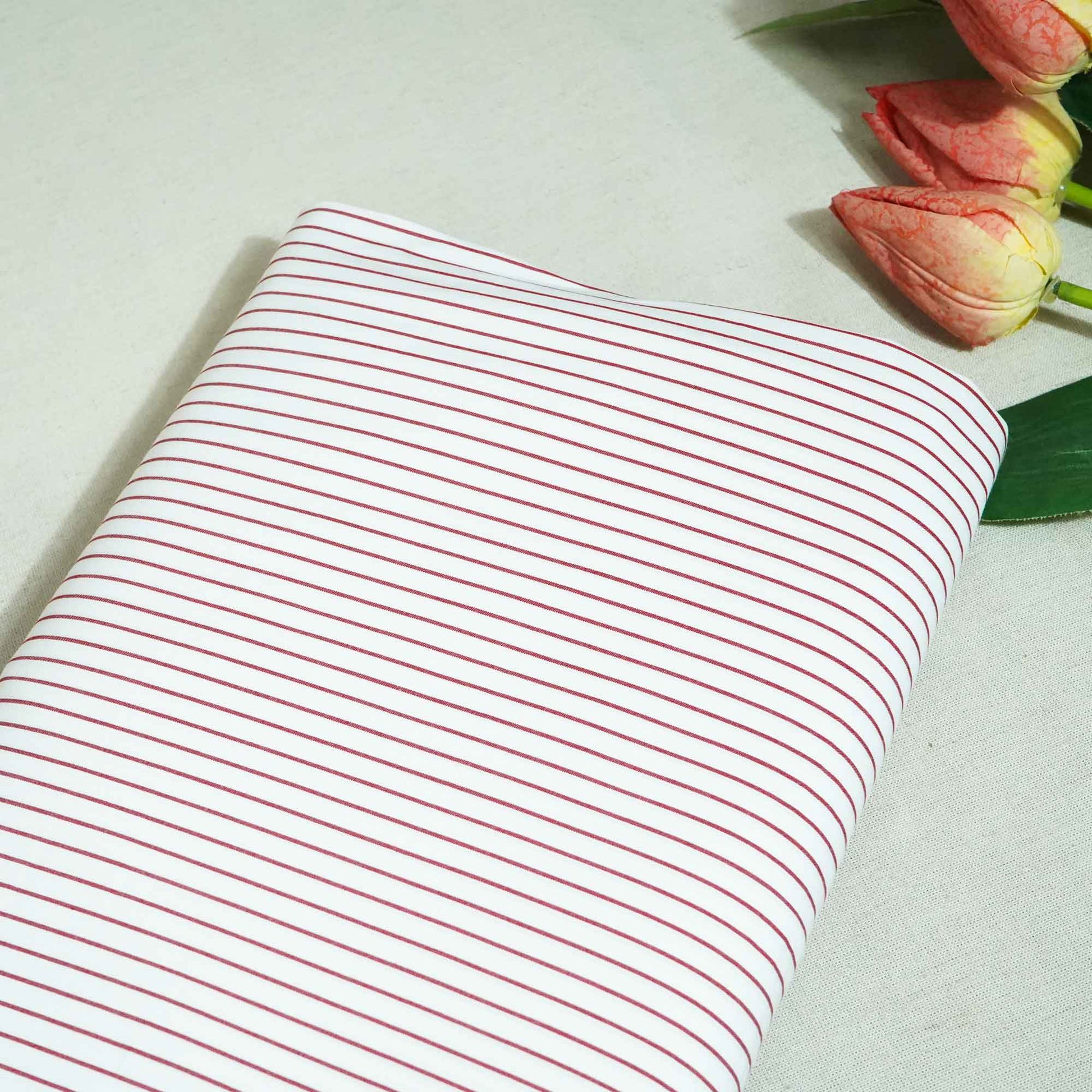 Muted Red Stripes Print Poplin Fabric LSF-27217