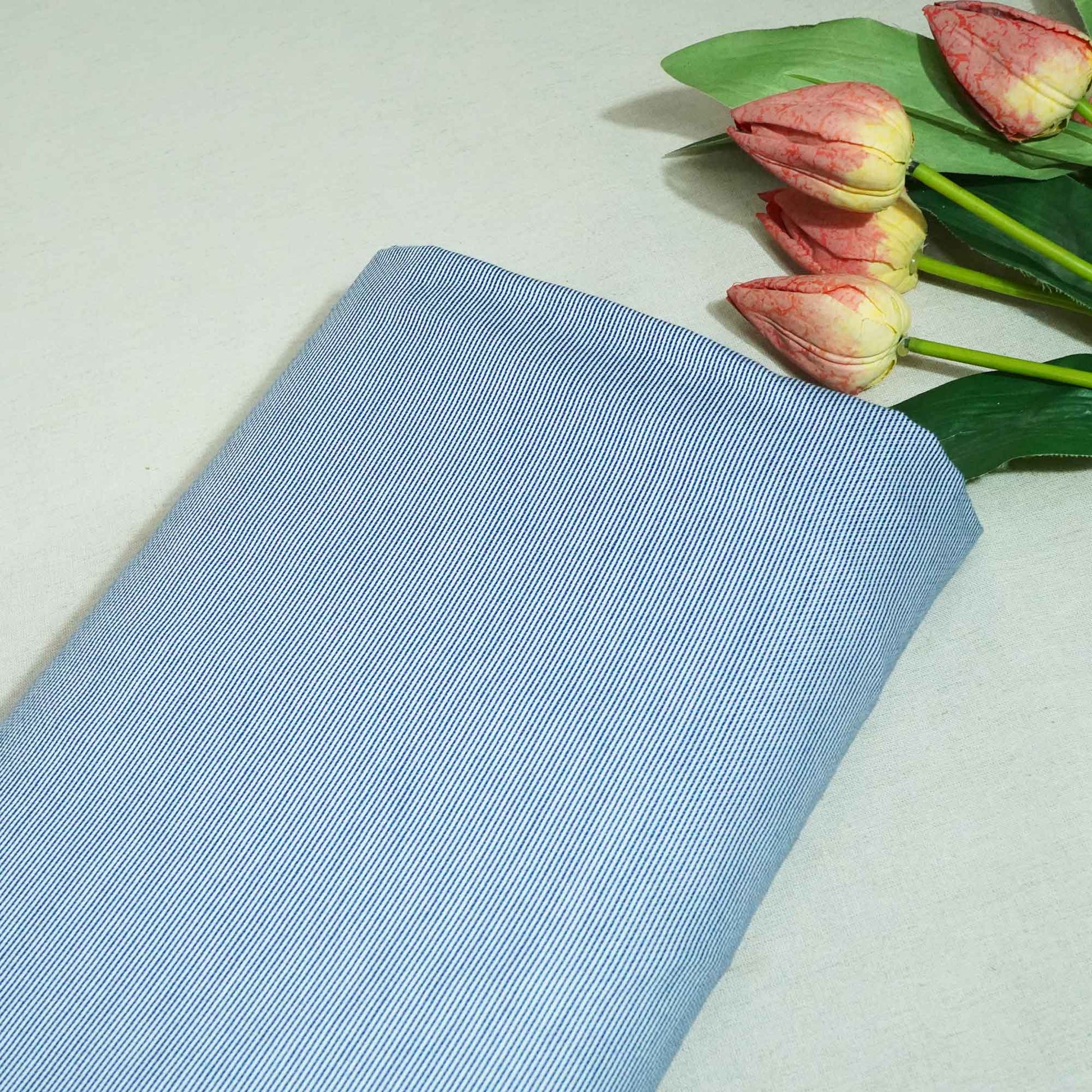 Blue & White Stripes Print Poplin Fabric LSF-27220