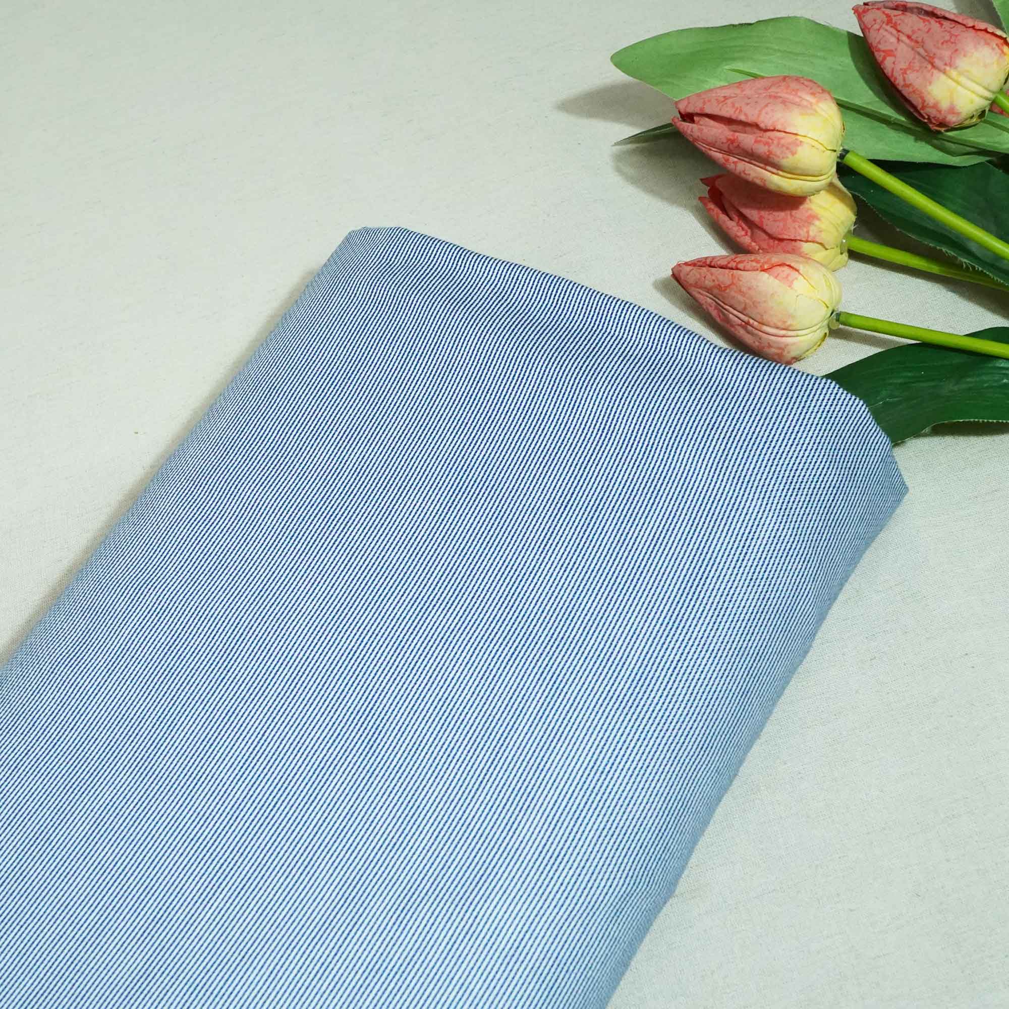 Blue & White Stripes Print Poplin Fabric LSF-27220