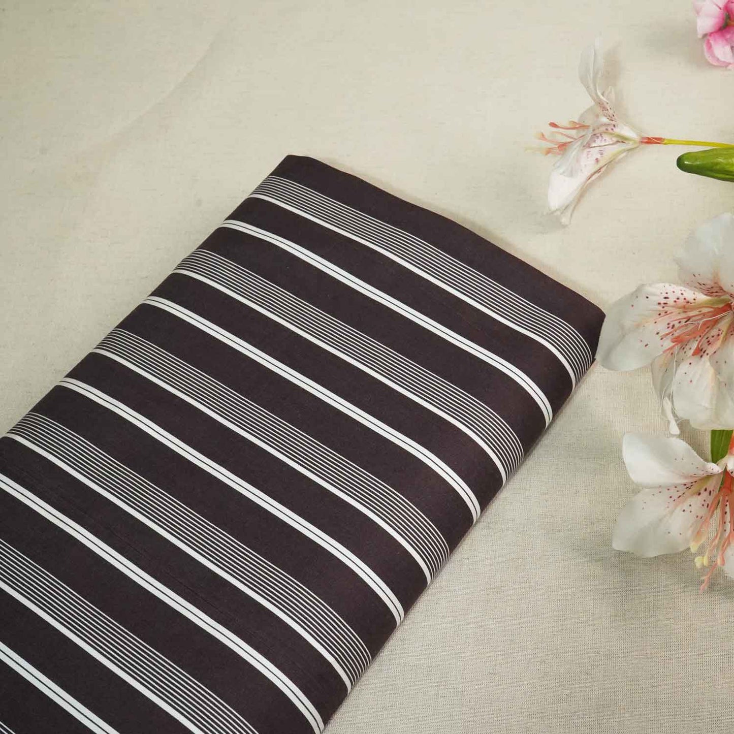 Brown Stripes Print Poplin Fabric LSF-27223