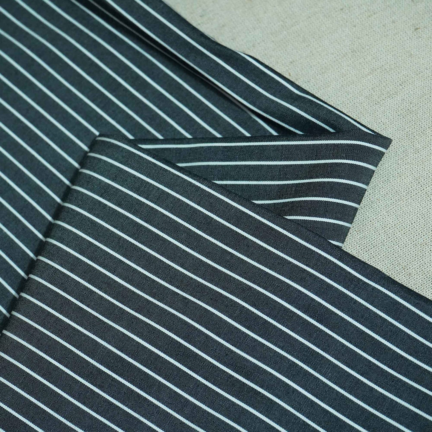 Dark Grey & White Stripes Print Poplin Fabric LSF-27228