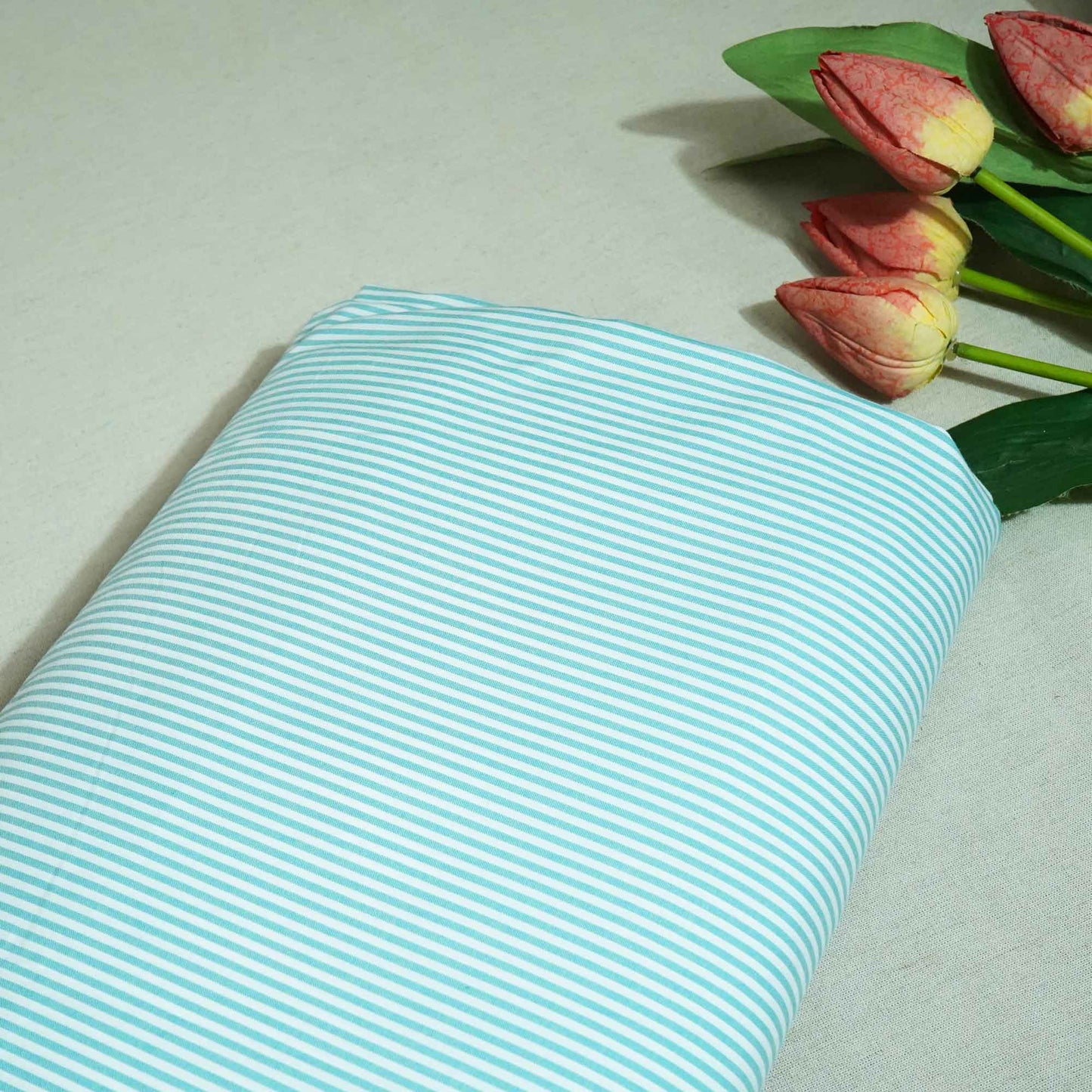 Light Green Stripes Print Poplin Fabric LSF-27229
