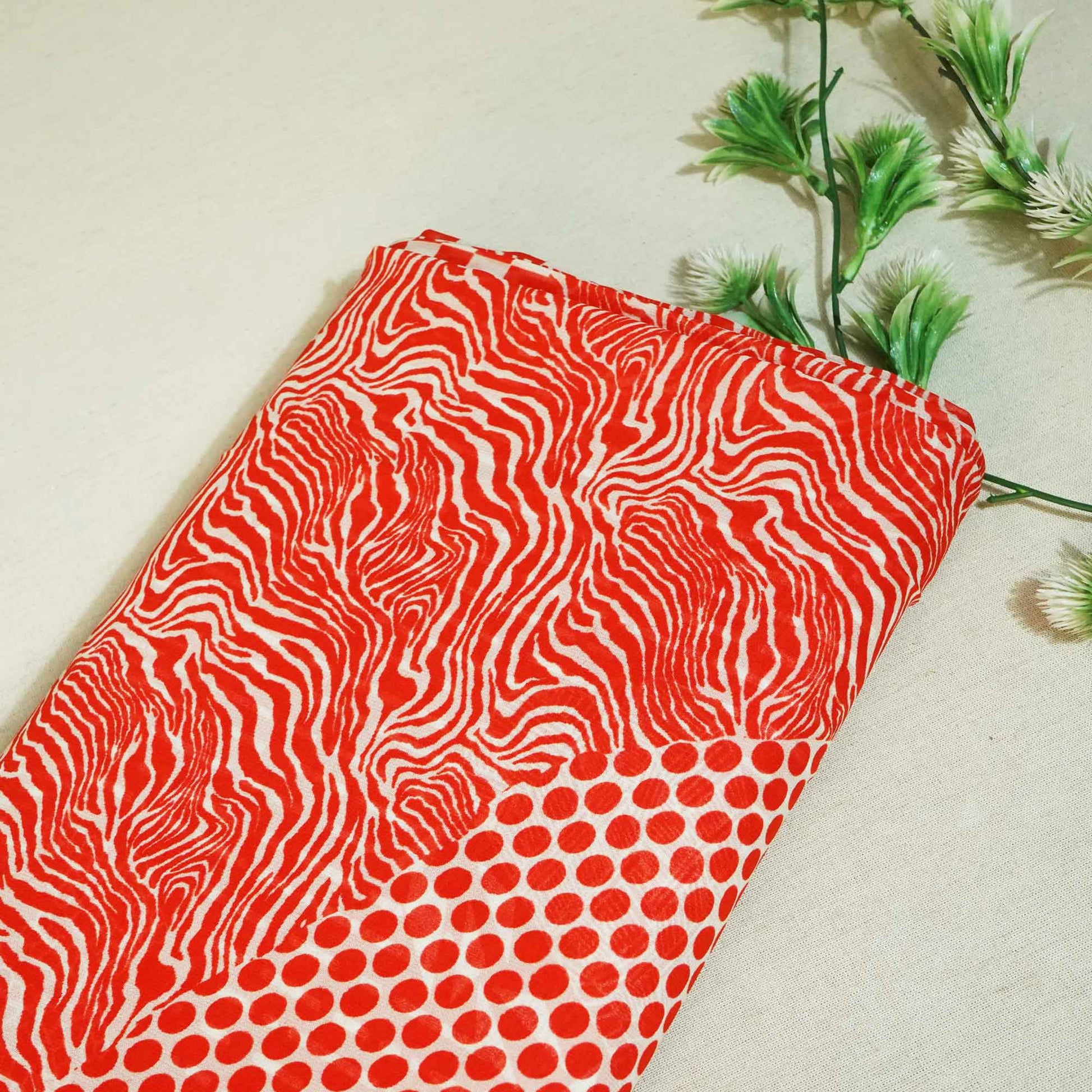 Orange Abstract Print Georgette Fabric MTF-27233