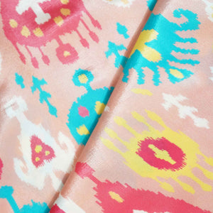 Peach Ikkat Print Crepe Fabric MTF-27240