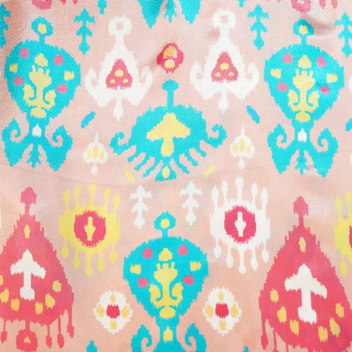 Peach Ikkat Print Crepe Fabric MTF-27240
