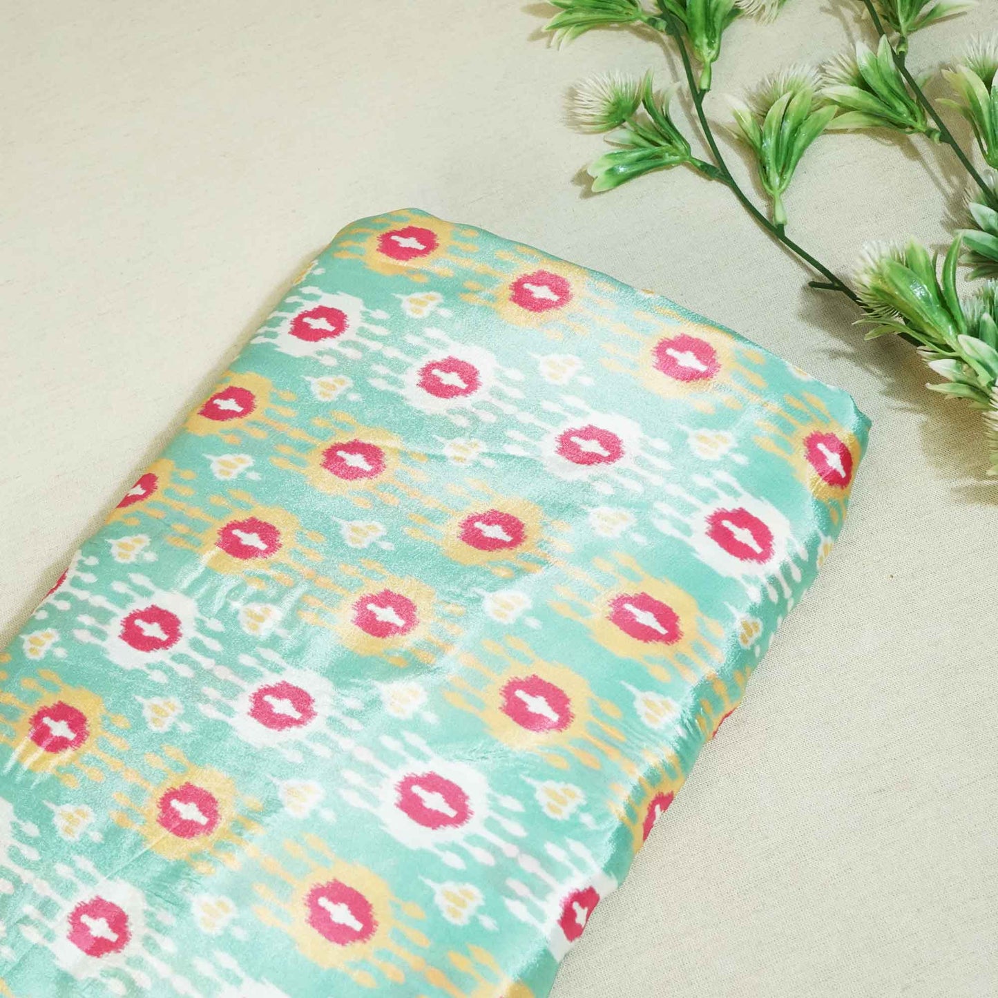 Green Ikkat Print Crepe Fabric MTF-27242