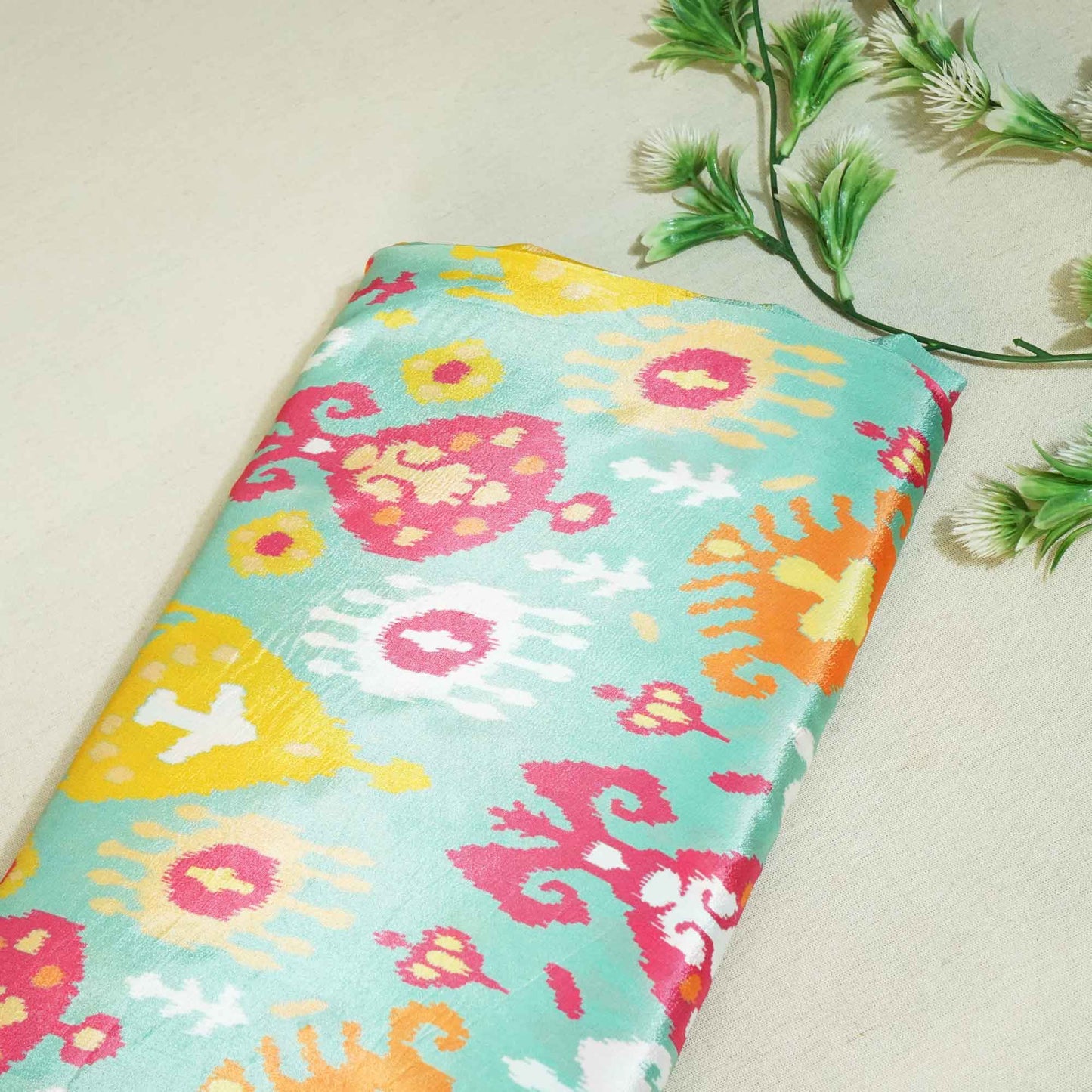 Green Ikkat Print Crepe Fabric MTF-27243