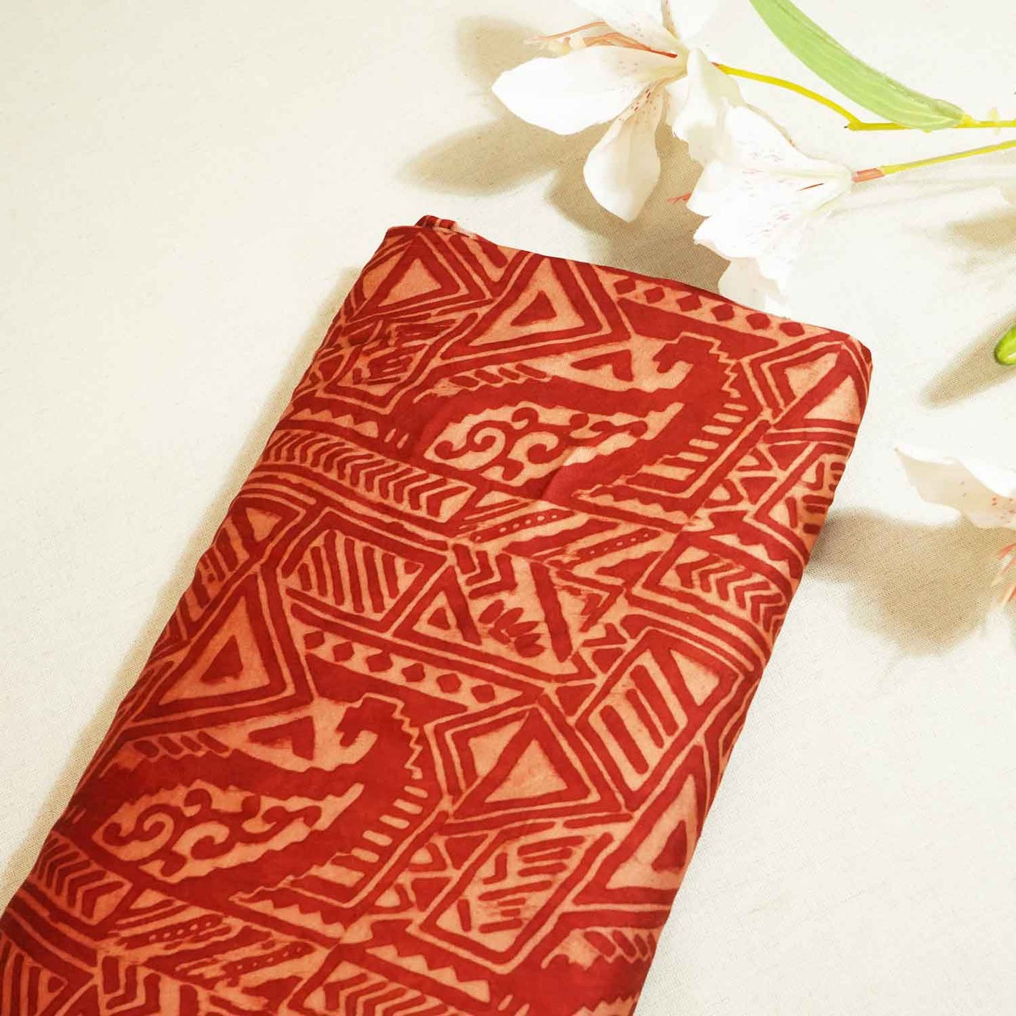 Red Ajrakh Print Modal Silk Fabric ASK-27260