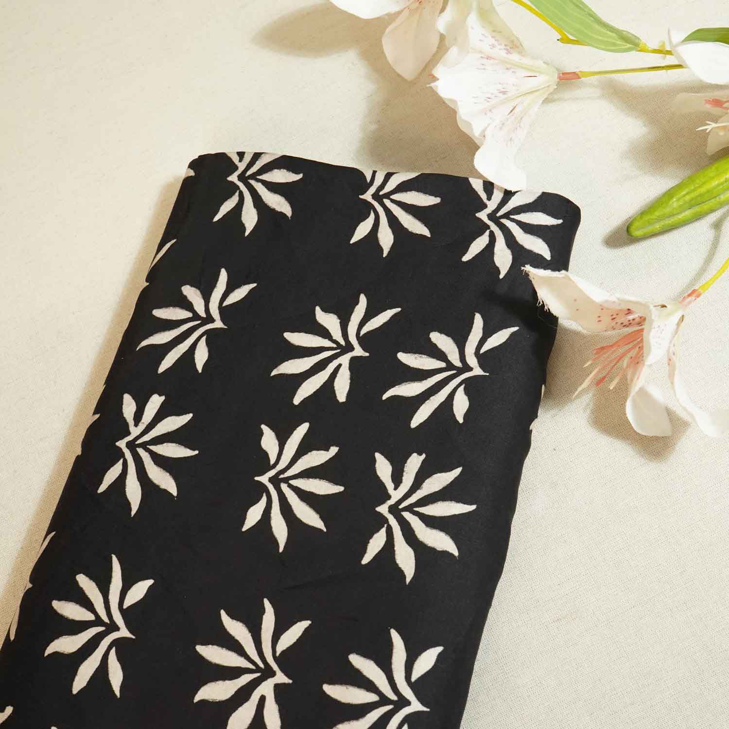 Black Ajrakh Floral Modal Silk Fabric ASK-27262