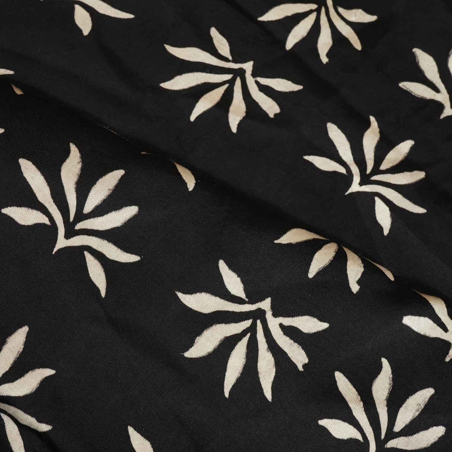 Black Ajrakh Floral Modal Silk Fabric ASK-27262