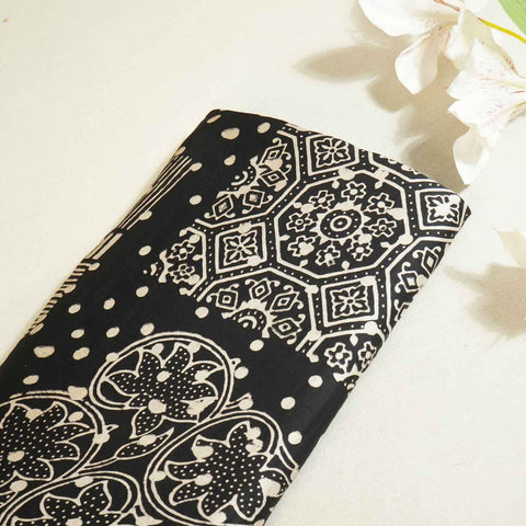 Black Floral Ajrakh Print Modal Silk Fabric ASK-27267