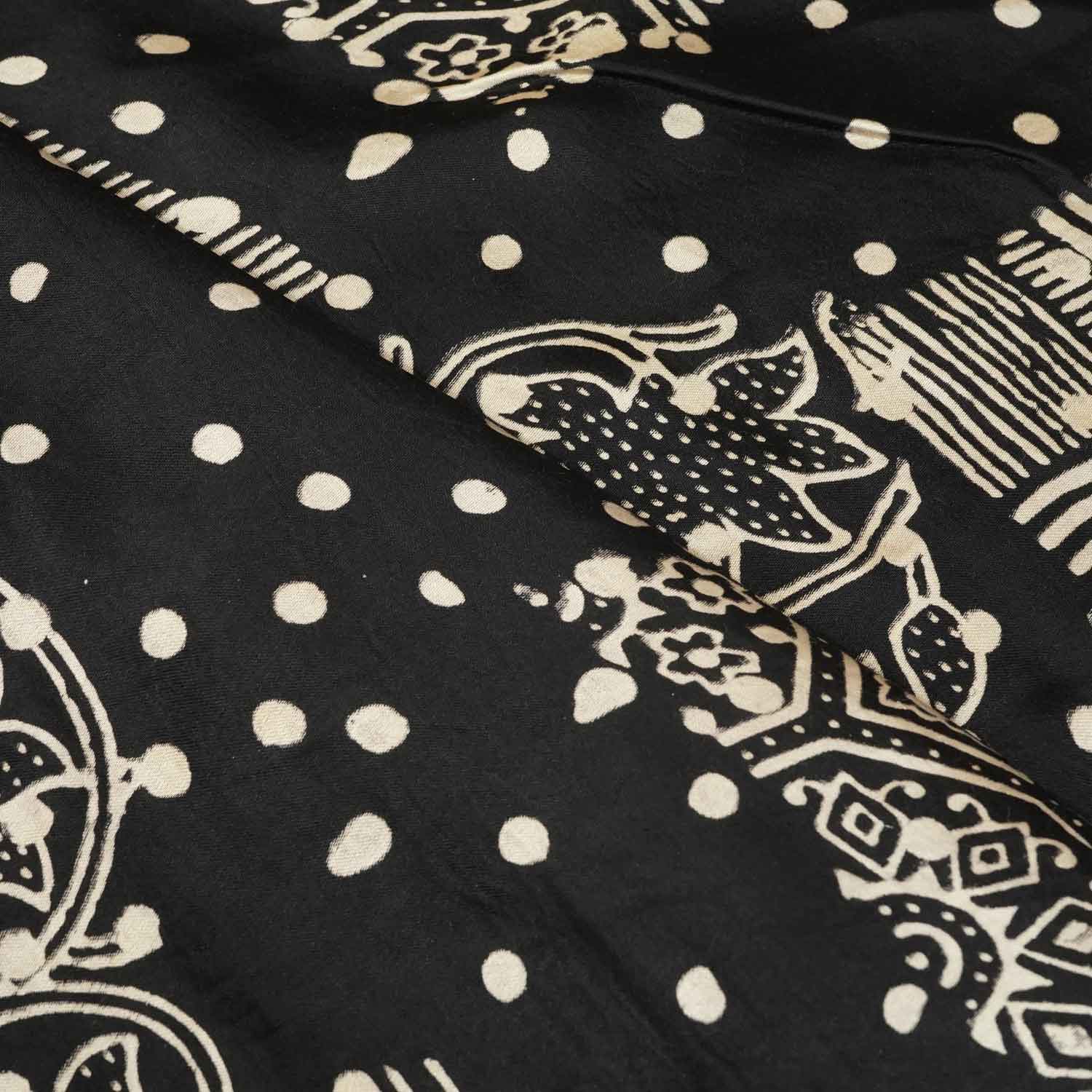 Black Floral Ajrakh Print Modal Silk Fabric ASK-27267