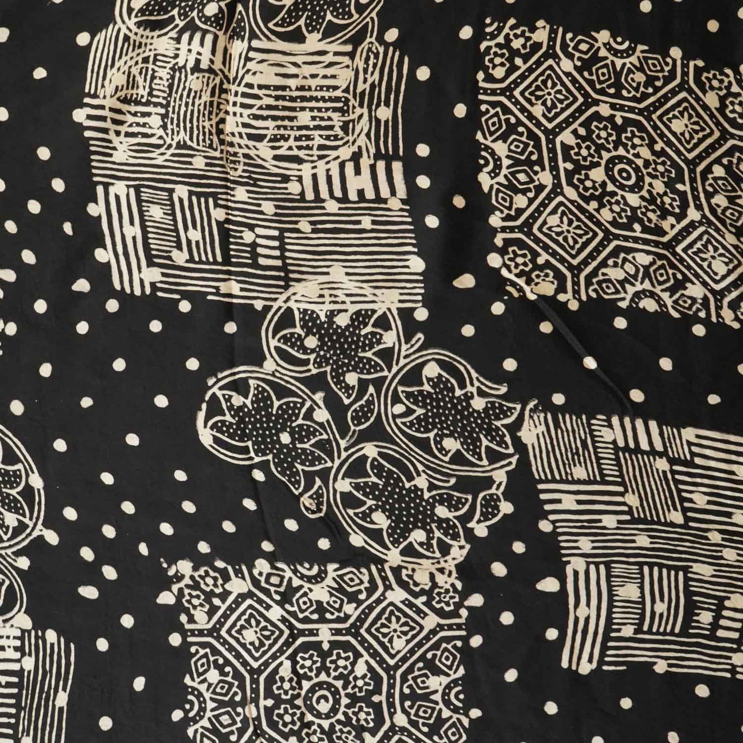 Black Floral Ajrakh Print Modal Silk Fabric ASK-27267