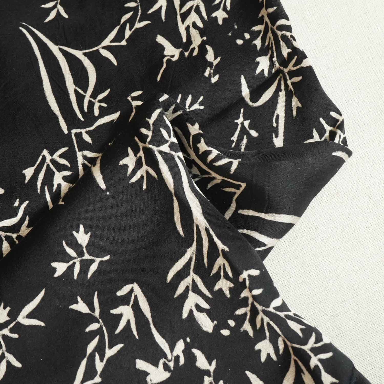Black Floral Modal Silk Fabric ASK-27269