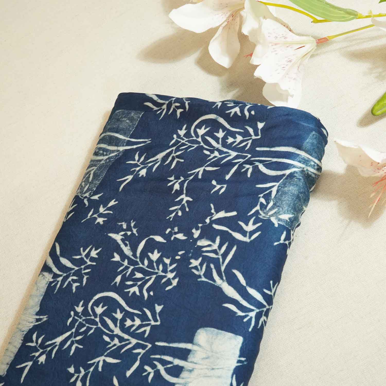 Blue Floral Modal Silk Fabric ASK-27280