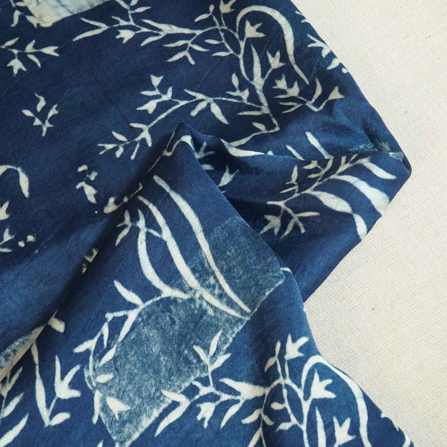 Blue Floral Modal Silk Fabric ASK-27280