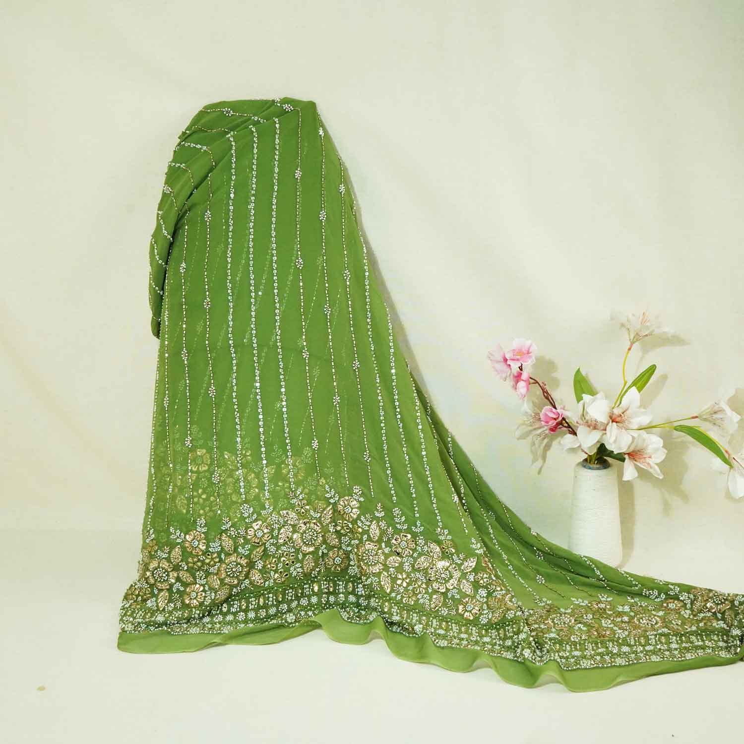 Green Embroidery Cut Dana Georgette Fabric WI-27281 - TradeUNO