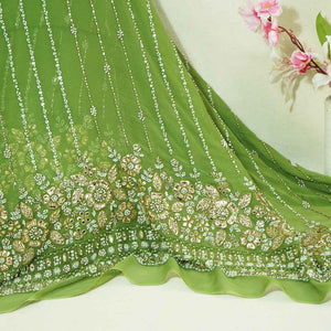 Green Embroidery Cut Dana Georgette Fabric WI-27281 - TradeUNO