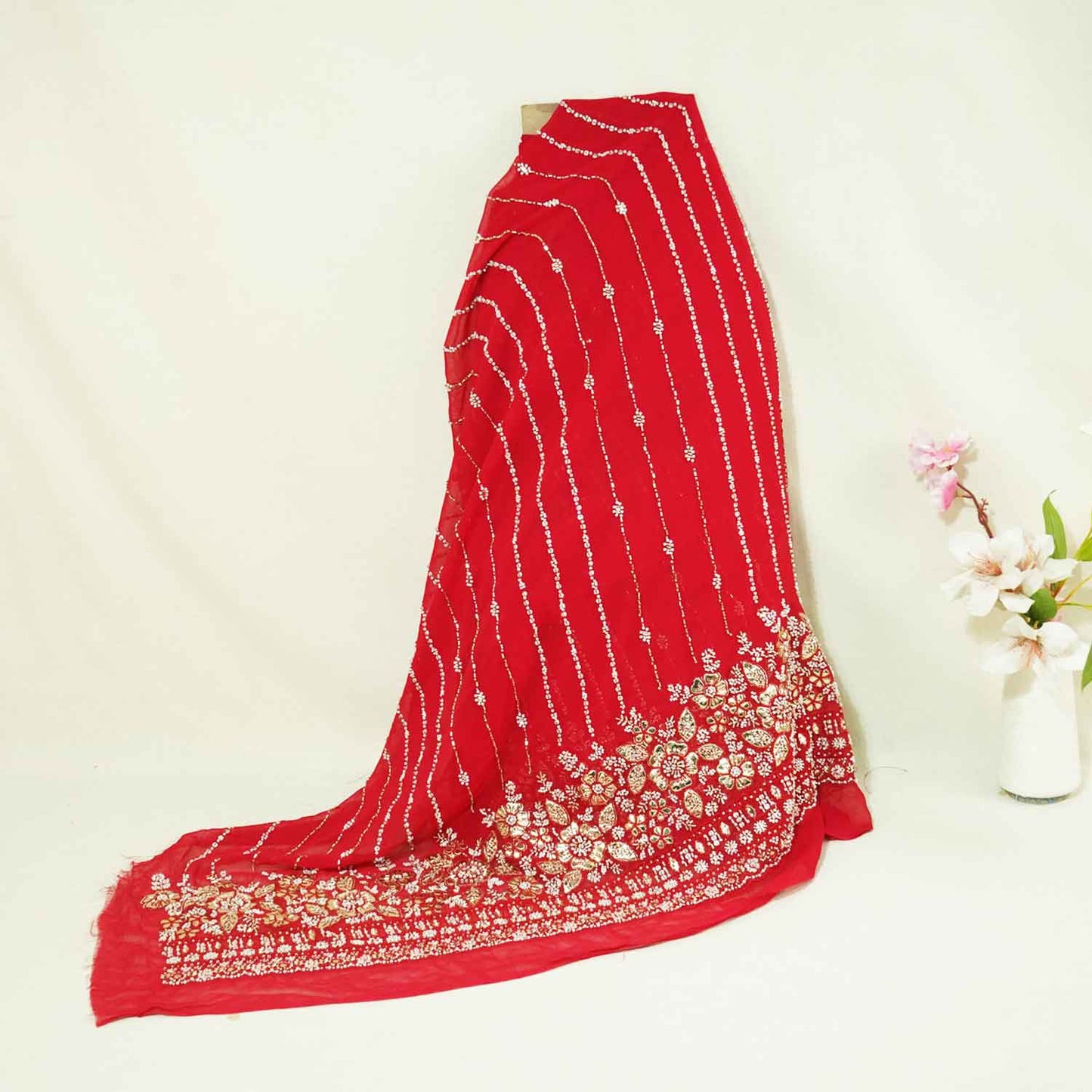 Red Embroidery Cut Dana Georgette Fabric WI-27282