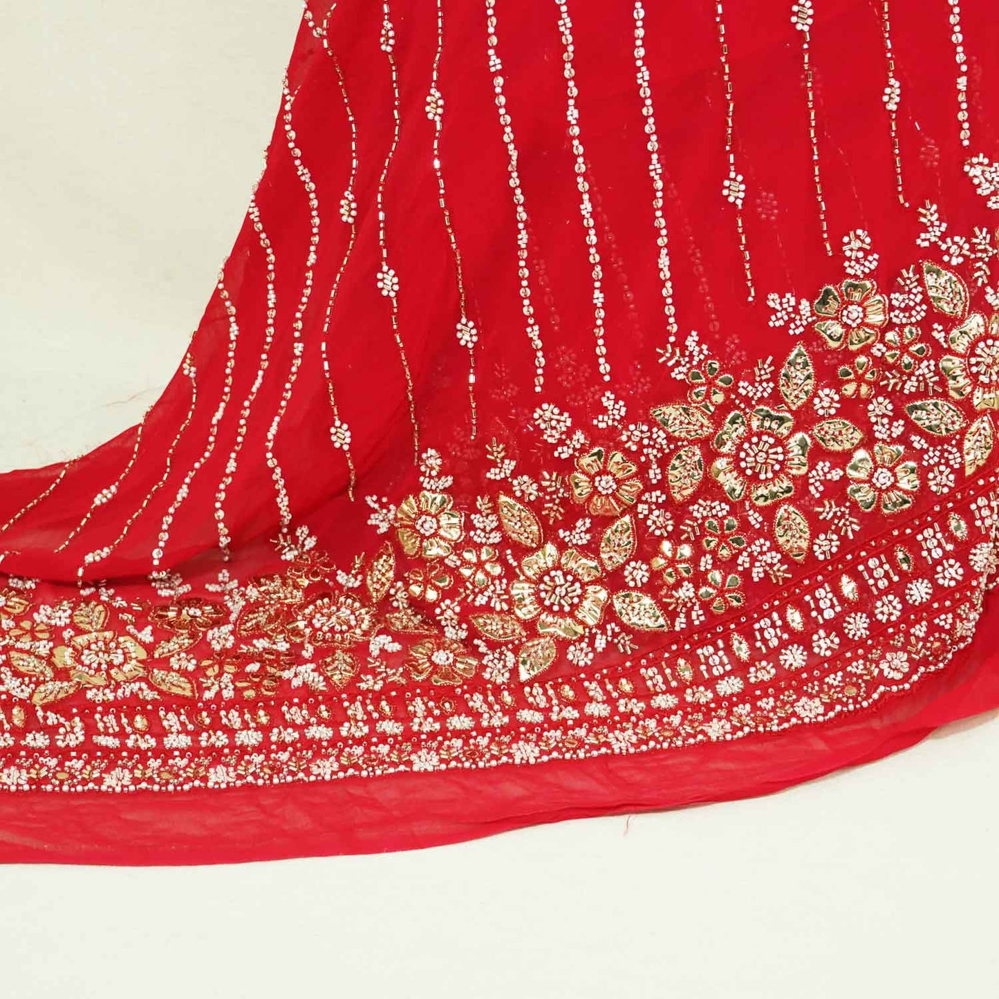 Red Embroidery Cut Dana Georgette Fabric WI-27282