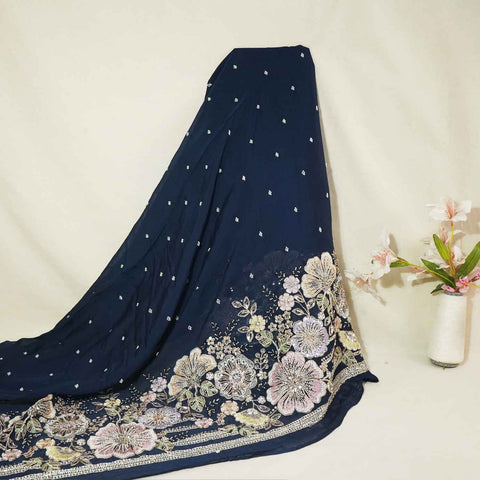 Blue Embroidery Cut Dana Organza Fabric WI-27283