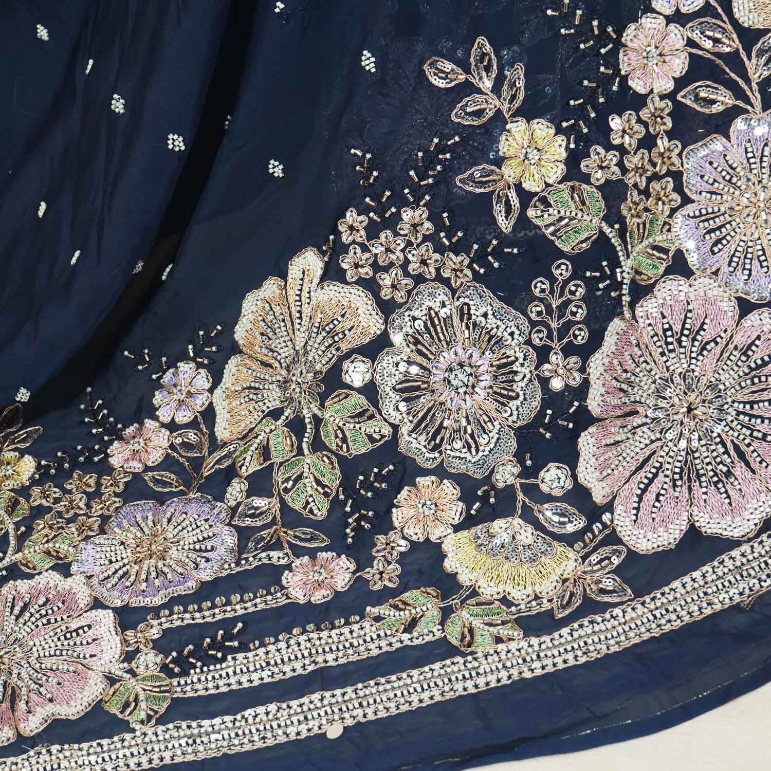 Blue Embroidery Cut Dana Organza Fabric WI-27283 - TradeUNO