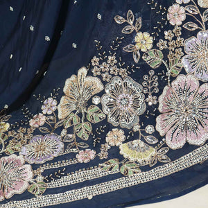 Blue Embroidery Cut Dana Organza Fabric WI-27283 - TradeUNO